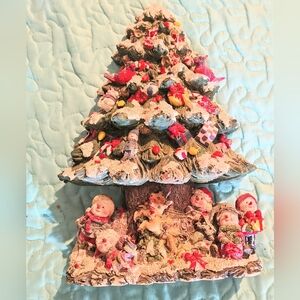 Vintage Resin Christmas Tree Flat Back Non Working Lights 13" Old Fashioned Xmas